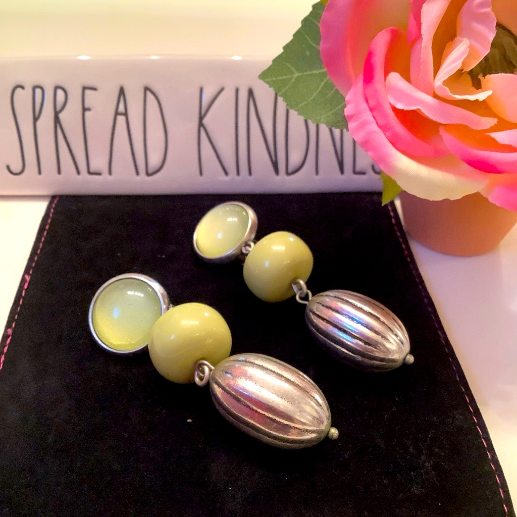 Green And Silver Clip Earrings